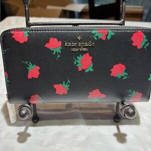 Kate Spade Black Wallet with Red Floral Design